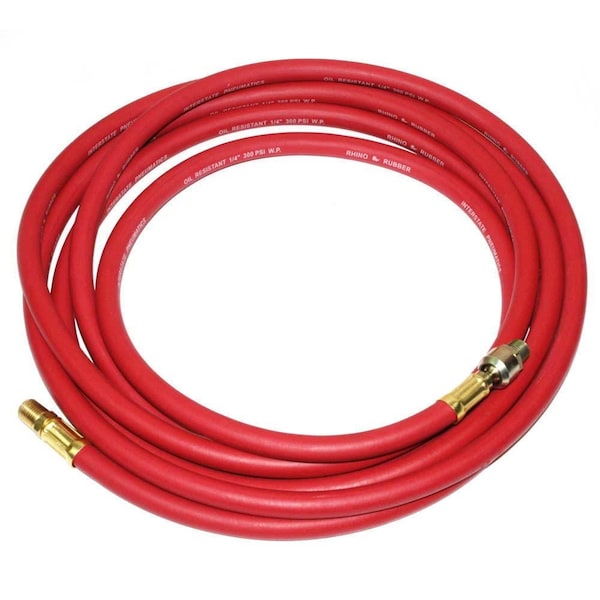 Interstate Pneumatics Red Rubber Hose 1/4" x 15ft - with 1/4" Male Hose Barb x 1/4" MPT - Ball Swivel Connector & 1/4" MPT HA44-015EBS - main